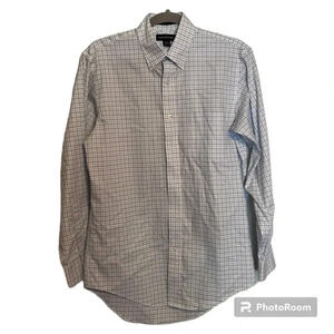 Lands End White Blue Button Down Supima Cotton Shirt Button Front Long Sleeve